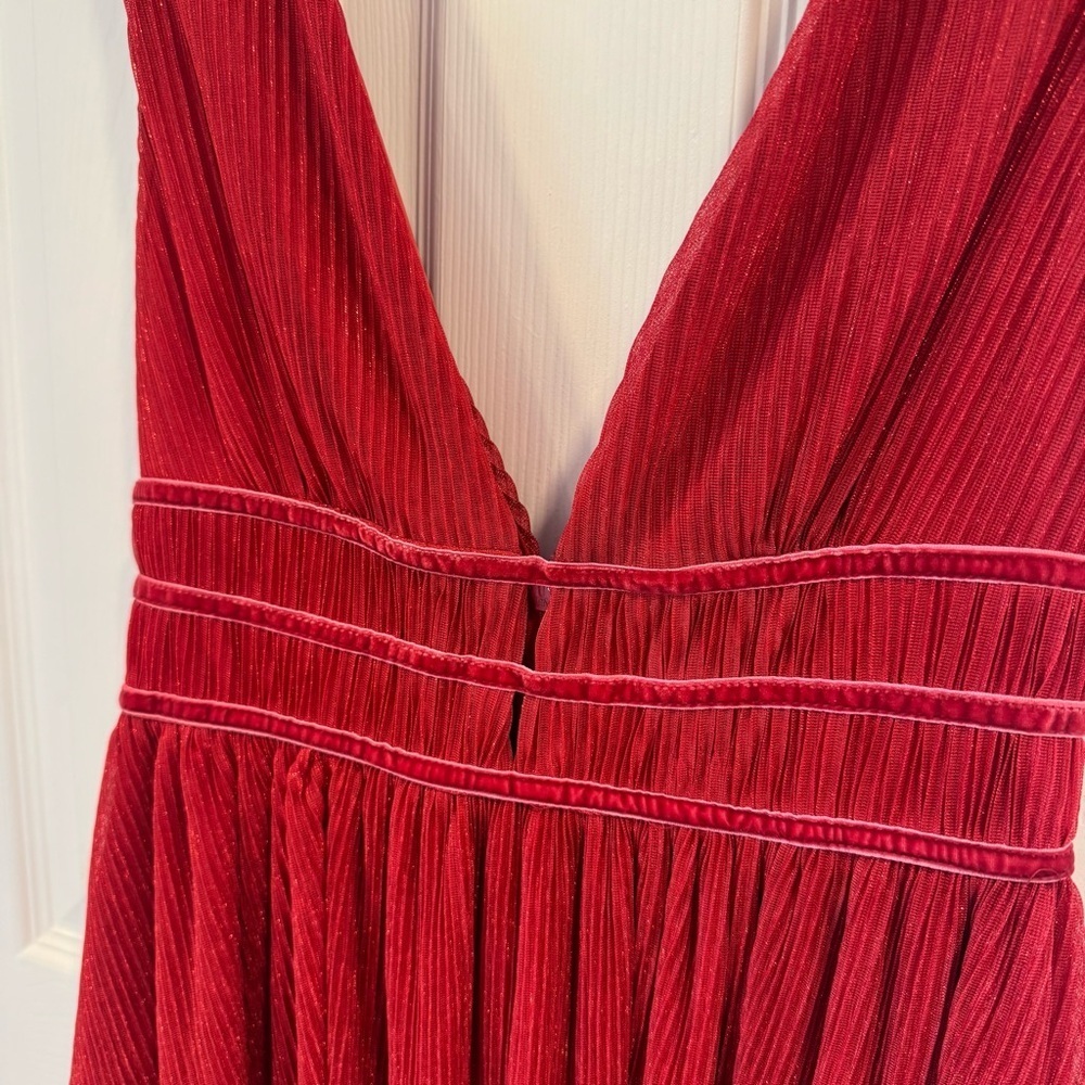 Lulu's NWT Red Mini Dress Metallic Deep VNeck Low Cut Ribbed - Picture 2 of 9